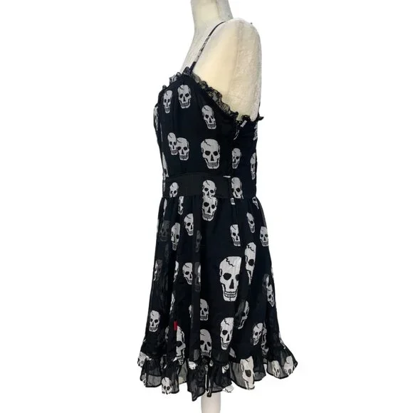 TRIPP NYC Skull Chiffon Dress Ruffles Goth Black Size Large - Picture 3 of 13